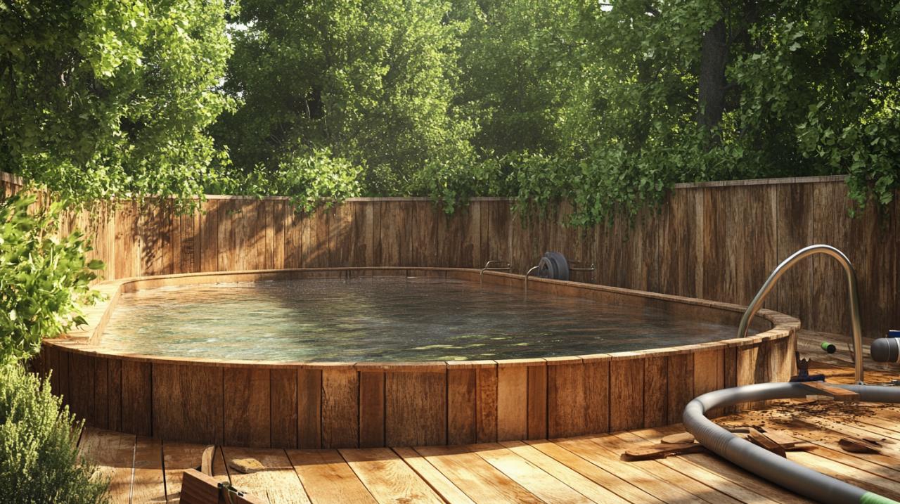 Instalación del drenaje piscina de madera semi-enterrada paso a paso